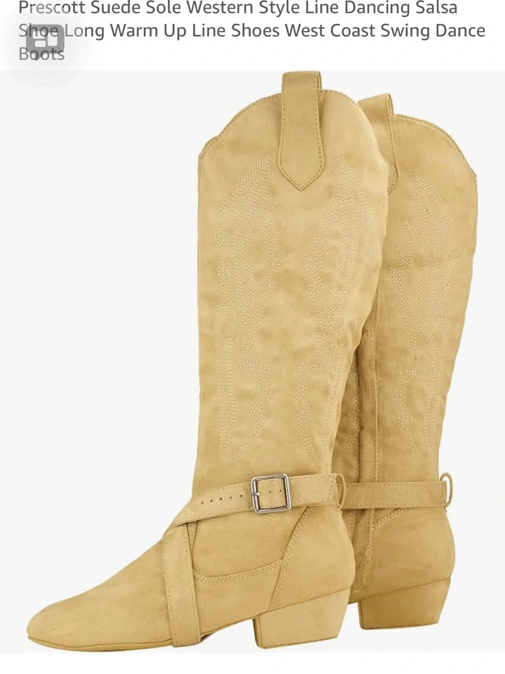 Jouncing’s Prescott Suede Sole Western Dance Boots in Beige with Buckle Detail